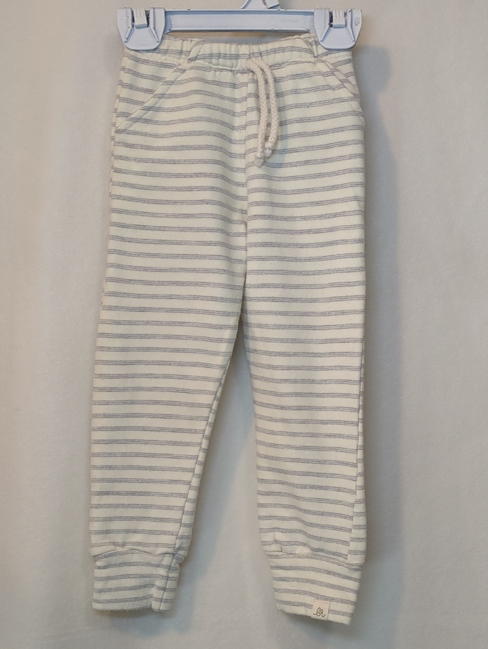 Kids Cream & Gray Striped Jogger Pants
